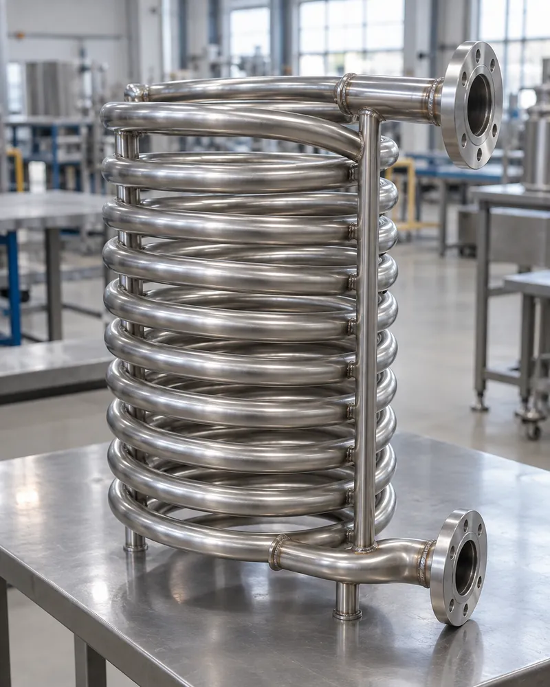 Serpentín de refrigeración de tubo de inoxidable con bridas