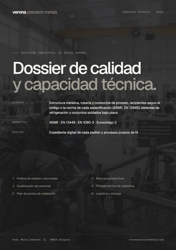 Portada del dossier de calidad y capacidad técnica de Verona Precision Metals
